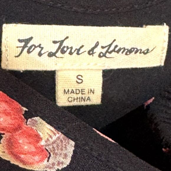 For Love & Lemons Dress Womens Small Black Cherry Print Tie Front Backless Rayon - Picture 5 of 11